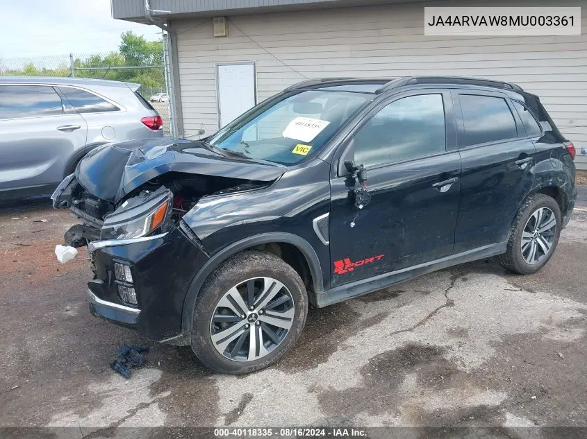 2021 Mitsubishi Outlander Sport Gt VIN: JA4ARVAW8MU003361 Lot: 40118335