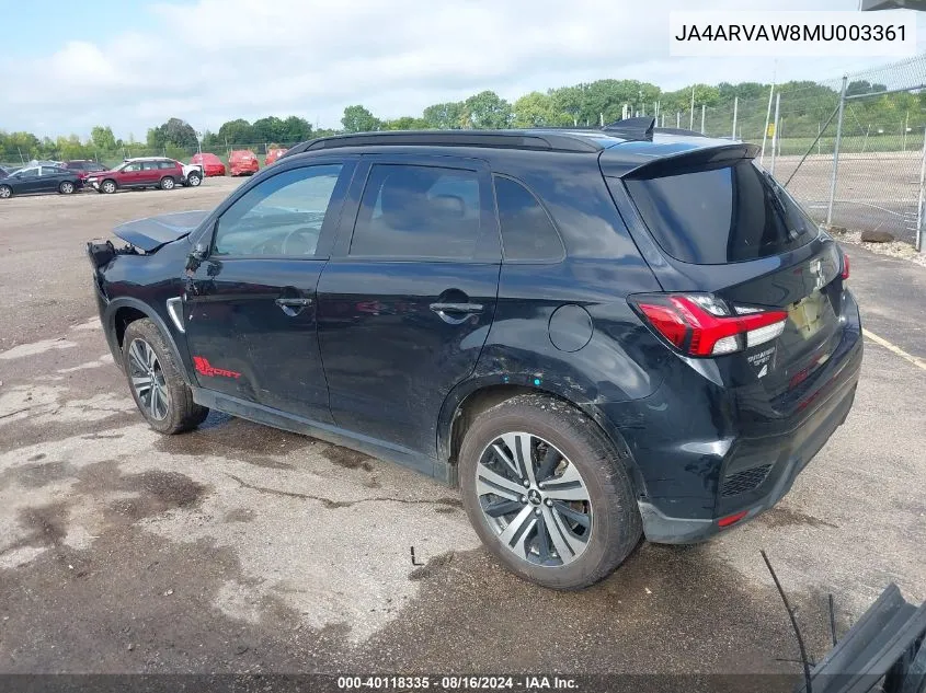 JA4ARVAW8MU003361 2021 Mitsubishi Outlander Sport Gt