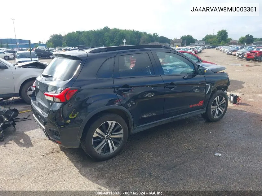 2021 Mitsubishi Outlander Sport Gt VIN: JA4ARVAW8MU003361 Lot: 40118335