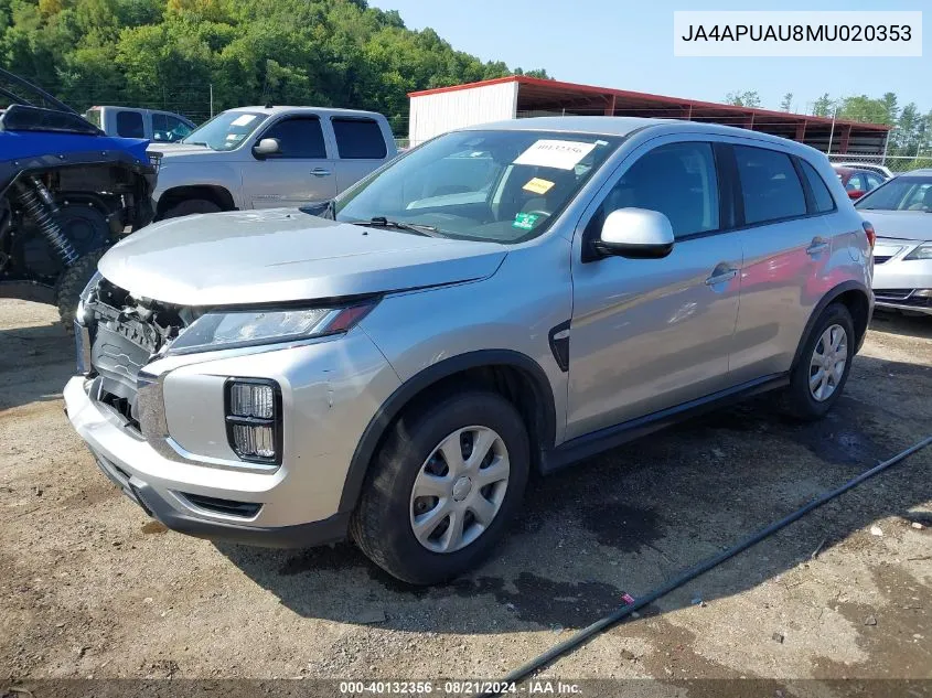 2021 Mitsubishi Outlander Sport 2.0 Be 2Wd/2.0 Es 2Wd/2.0 Le 2Wd/2.0 S 2Wd VIN: JA4APUAU8MU020353 Lot: 40132356