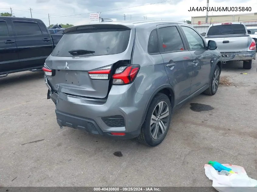 2021 Mitsubishi Outlander Sport 2.0 Be 2Wd/2.0 Es 2Wd/2.0 Le 2Wd/2.0 S 2Wd VIN: JA4APUAU6MU035840 Lot: 40430800