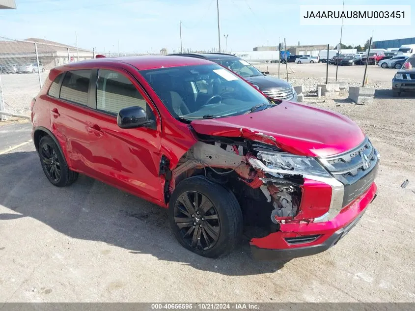 2021 Mitsubishi Outlander Sport 2.0 Be /2.0 Es /2.0 Le /2.0 Se VIN: JA4ARUAU8MU003451 Lot: 40656595