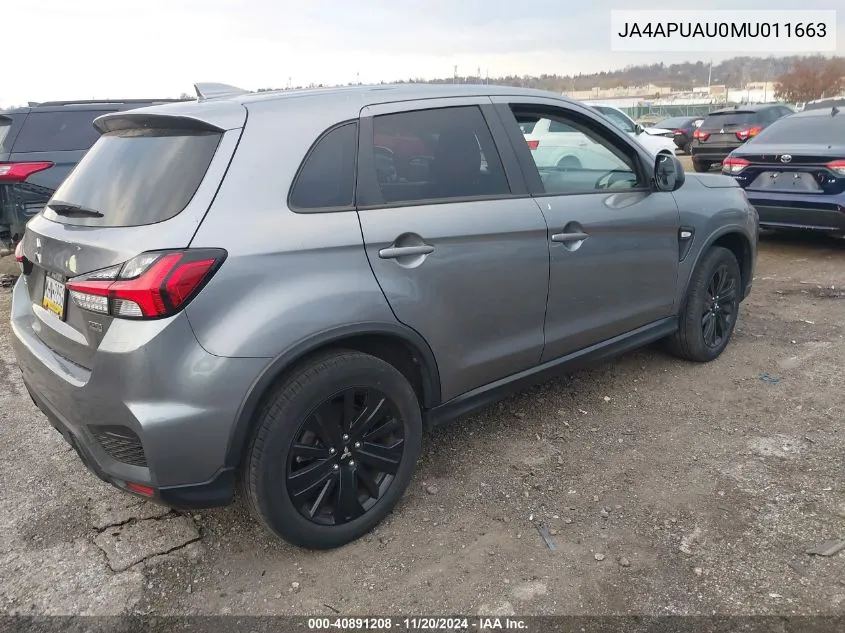 2021 Mitsubishi Outlander Sport 2.0 Be 2Wd/2.0 Es 2Wd/2.0 Le 2Wd/2.0 S 2Wd VIN: JA4APUAU0MU011663 Lot: 40891208