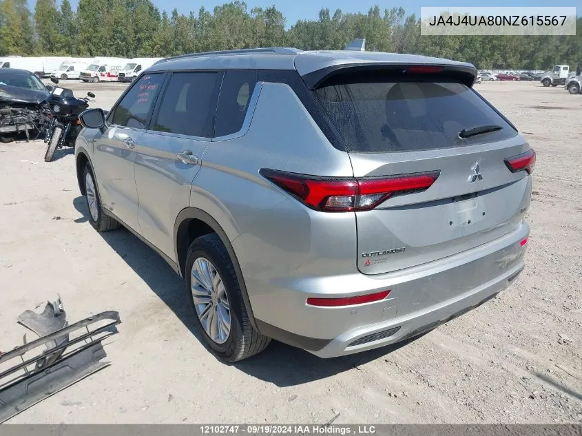 2022 Mitsubishi Outlander VIN: JA4J4UA80NZ615567 Lot: 12102747