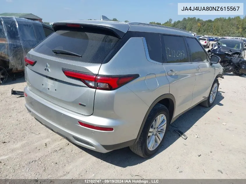 2022 Mitsubishi Outlander VIN: JA4J4UA80NZ615567 Lot: 12102747