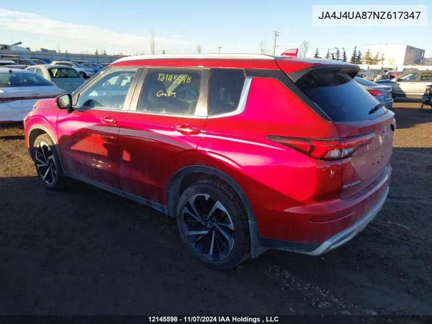 2022 Mitsubishi Outlander VIN: JA4J4UA87NZ617347 Lot: 12145598