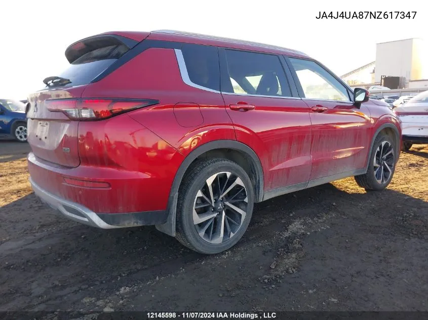 2022 Mitsubishi Outlander VIN: JA4J4UA87NZ617347 Lot: 12145598