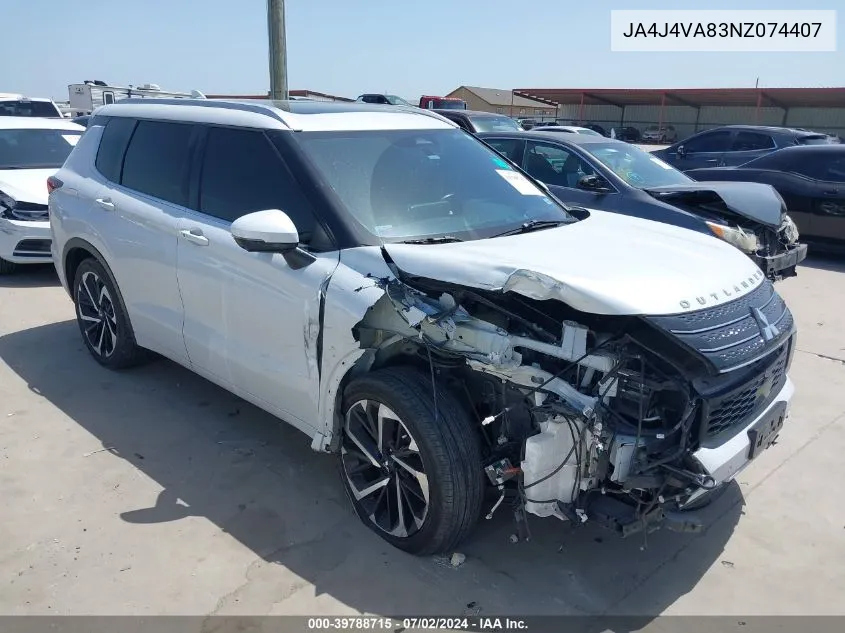 2022 Mitsubishi Outlander Sel 2.5 S-Awc/Sel Launch Edition S-Awc/Sel Special Edition S-Awc VIN: JA4J4VA83NZ074407 Lot: 39788715