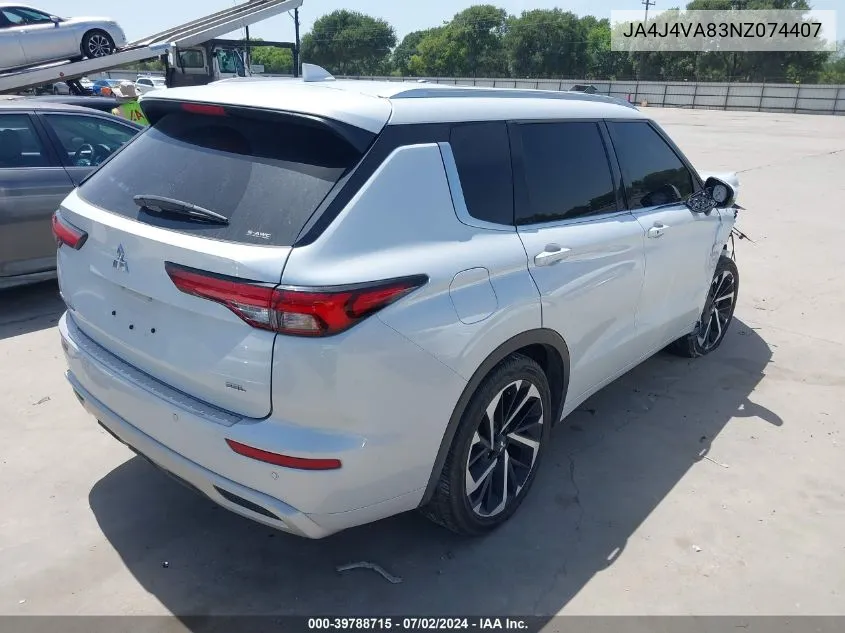 2022 Mitsubishi Outlander Sel 2.5 S-Awc/Sel Launch Edition S-Awc/Sel Special Edition S-Awc VIN: JA4J4VA83NZ074407 Lot: 39788715