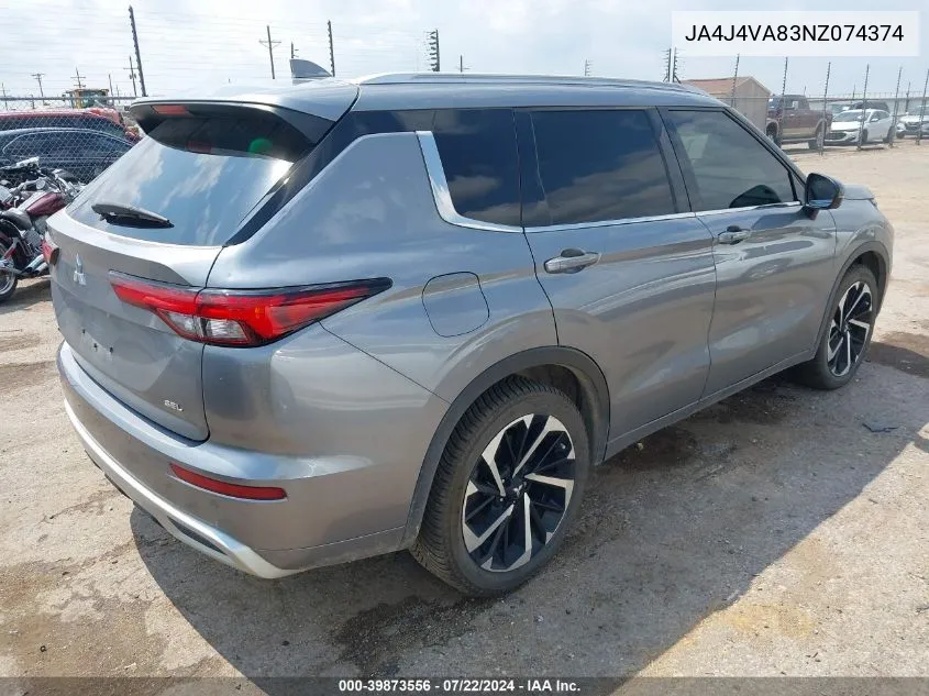 2022 Mitsubishi Outlander Sel 2.5 S-Awc/Sel Launch Edition S-Awc/Sel Special Edition S-Awc VIN: JA4J4VA83NZ074374 Lot: 39873556