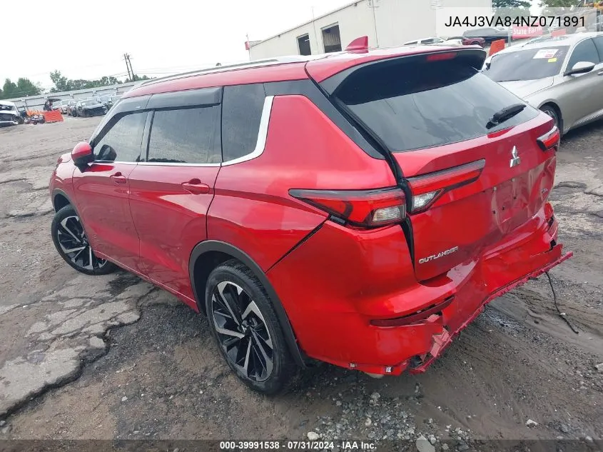 2022 Mitsubishi Outlander Sel 2.5 2Wd VIN: JA4J3VA84NZ071891 Lot: 39991538