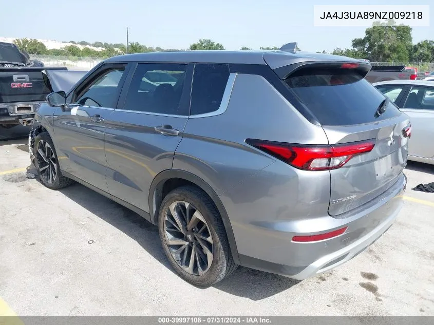 2022 Mitsubishi Outlander Black Edition 2Wd/Se 2.5 2Wd/Se Launch Edition 2Wd VIN: JA4J3UA89NZ009218 Lot: 39997108