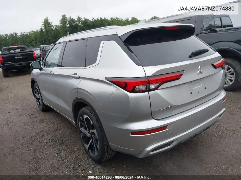 2022 Mitsubishi Outlander Sel 2.5 S-Awc/Sel Launch Edition S-Awc/Sel Special Edition S-Awc VIN: JA4J4VA87NZ074880 Lot: 40014298