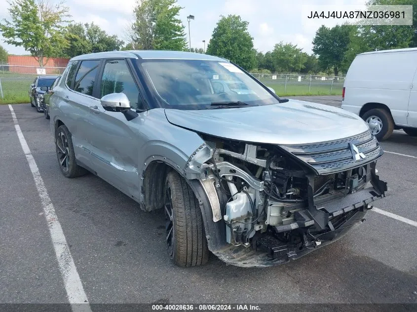 2022 Mitsubishi Outlander Black Edition S-Awc/Se 2.5 S-Awc/Se Launch Edition S-Awc VIN: JA4J4UA87NZ036981 Lot: 40028636