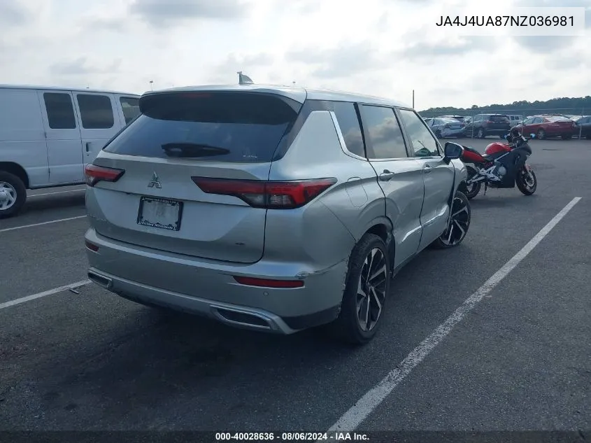 2022 Mitsubishi Outlander Black Edition S-Awc/Se 2.5 S-Awc/Se Launch Edition S-Awc VIN: JA4J4UA87NZ036981 Lot: 40028636