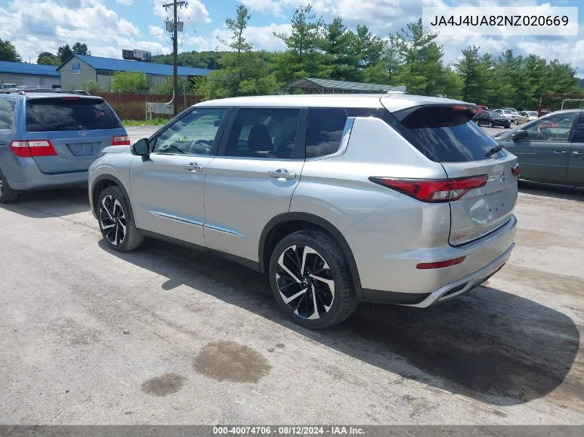 2022 Mitsubishi Outlander Black Edition S-Awc/Se 2.5 S-Awc/Se Launch Edition S-Awc VIN: JA4J4UA82NZ020669 Lot: 40074706