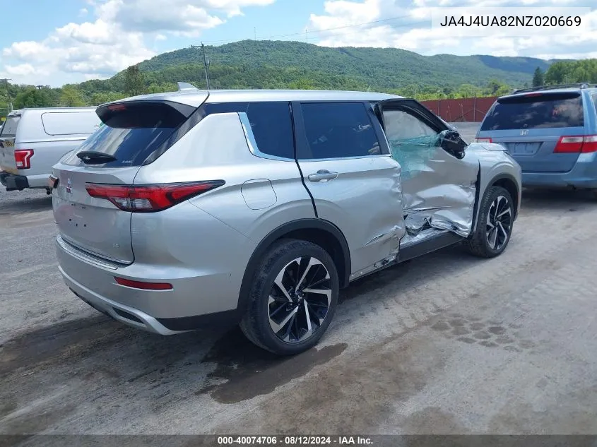 2022 Mitsubishi Outlander Black Edition S-Awc/Se 2.5 S-Awc/Se Launch Edition S-Awc VIN: JA4J4UA82NZ020669 Lot: 40074706