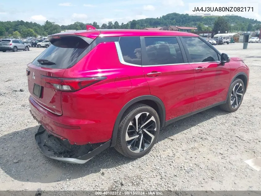 2022 Mitsubishi Outlander Black Edition 2Wd/Se 2.5 2Wd/Se Launch Edition 2Wd VIN: JA4J3UA80NZ082171 Lot: 40102372