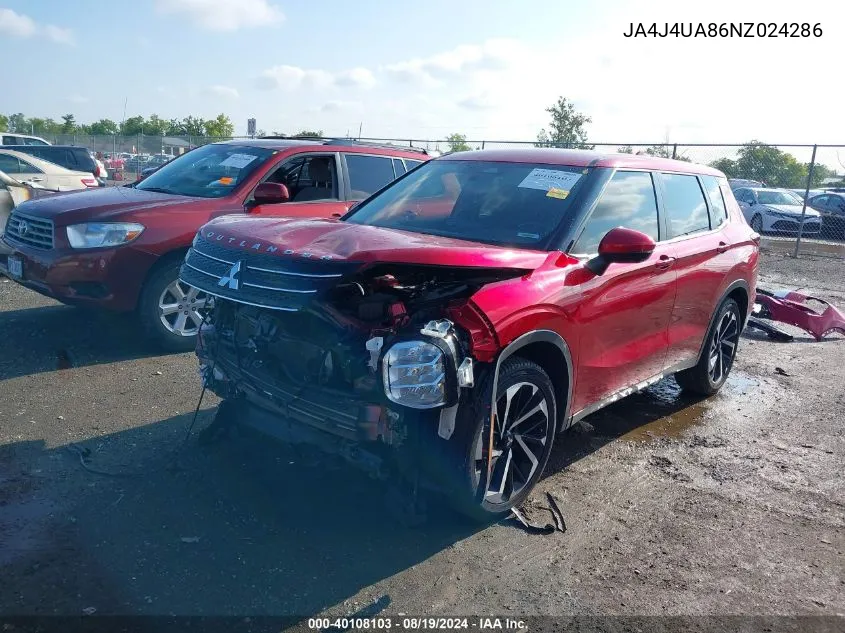 2022 Mitsubishi Outlander Black Edition S-Awc/Se 2.5 S-Awc/Se Launch Edition S-Awc VIN: JA4J4UA86NZ024286 Lot: 40108103