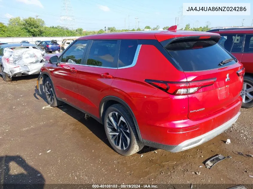 2022 Mitsubishi Outlander Black Edition S-Awc/Se 2.5 S-Awc/Se Launch Edition S-Awc VIN: JA4J4UA86NZ024286 Lot: 40108103