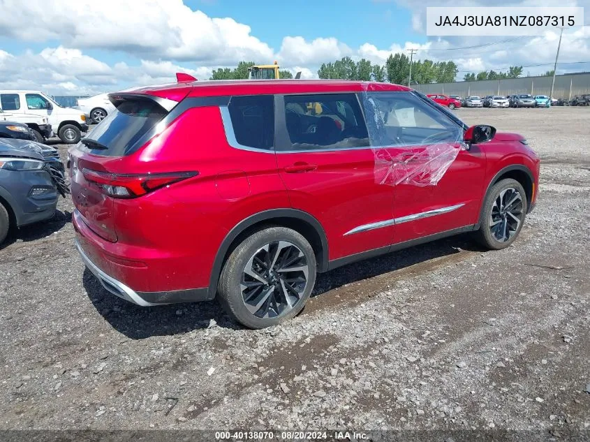 2022 Mitsubishi Outlander Black Edition 2Wd/Se 2.5 2Wd/Se Launch Edition 2Wd VIN: JA4J3UA81NZ087315 Lot: 40138070