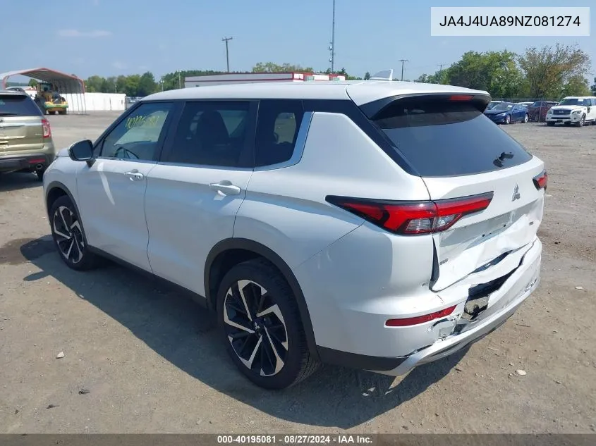 2022 Mitsubishi Outlander Se 2.5 S-Awc VIN: JA4J4UA89NZ081274 Lot: 40195081