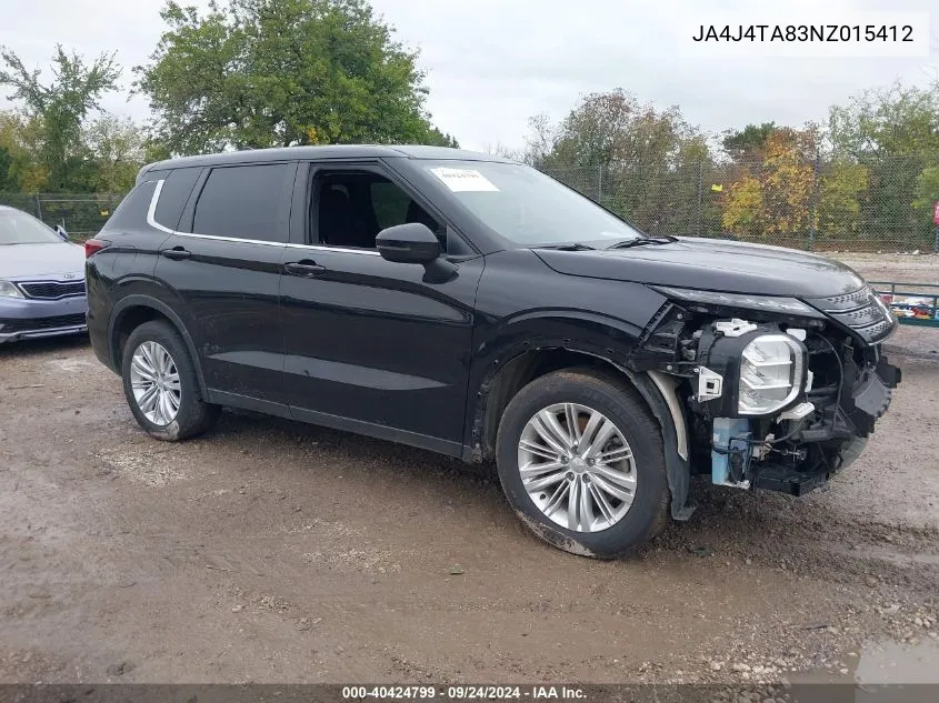 2022 Mitsubishi Outlander Es 2.5 S-Awc VIN: JA4J4TA83NZ015412 Lot: 40424799