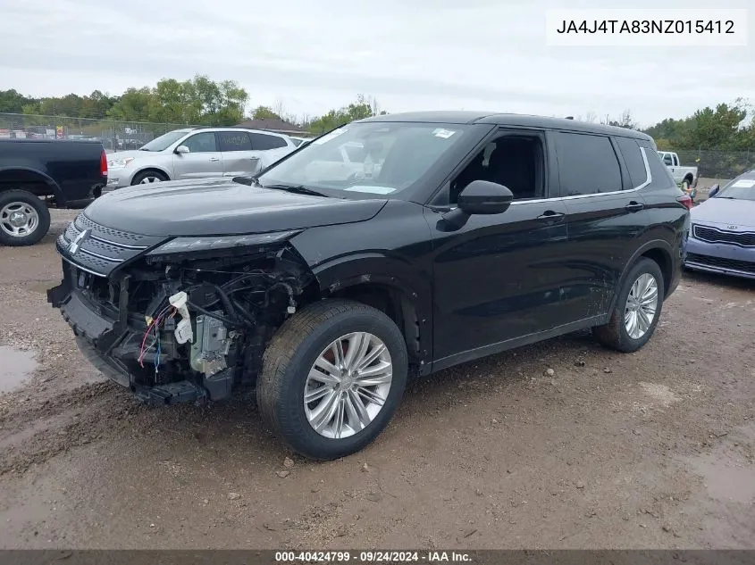 2022 Mitsubishi Outlander Es 2.5 S-Awc VIN: JA4J4TA83NZ015412 Lot: 40424799