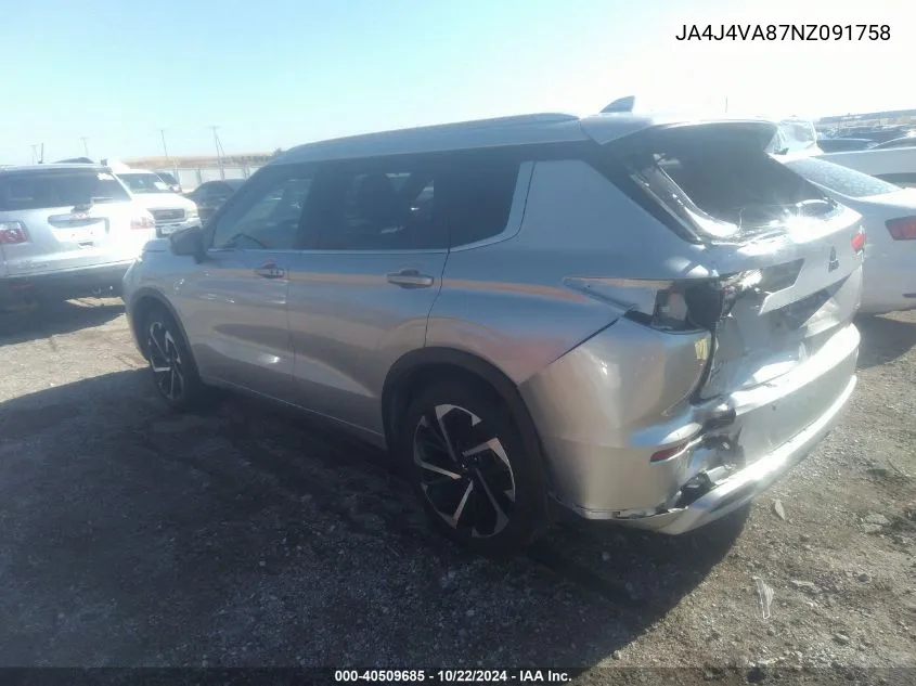 2022 Mitsubishi Outlander Sel 2.5 VIN: JA4J4VA87NZ091758 Lot: 40509685