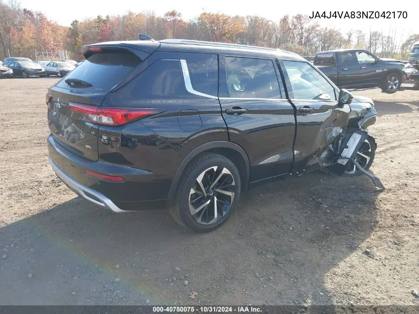 2022 Mitsubishi Outlander Sel 2.5 VIN: JA4J4VA83NZ042170 Lot: 40750075