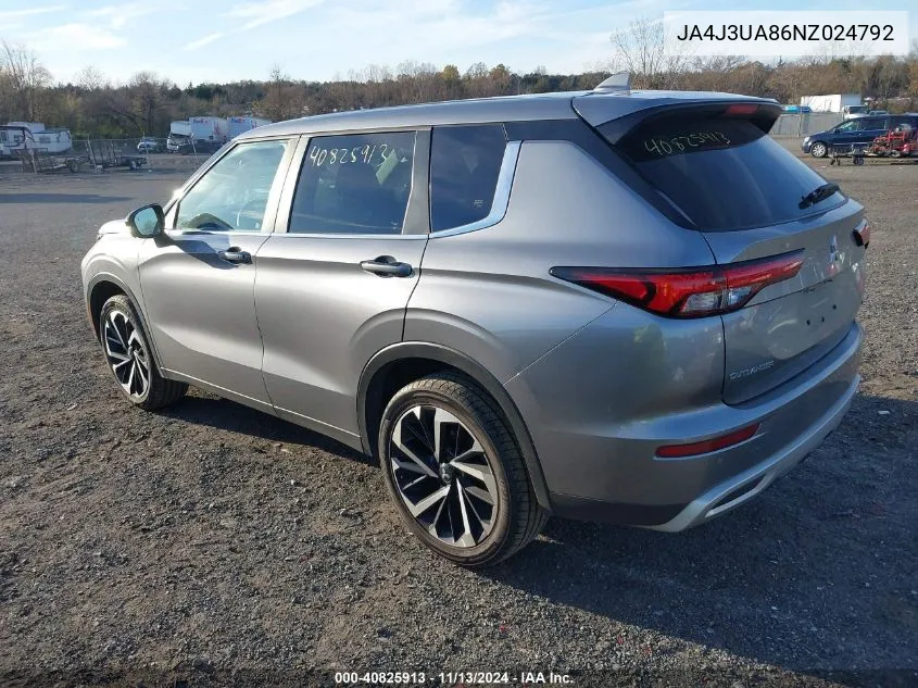 2022 Mitsubishi Outlander Black Edition 2Wd/Se 2.5 2Wd/Se Launch Edition 2Wd VIN: JA4J3UA86NZ024792 Lot: 40825913