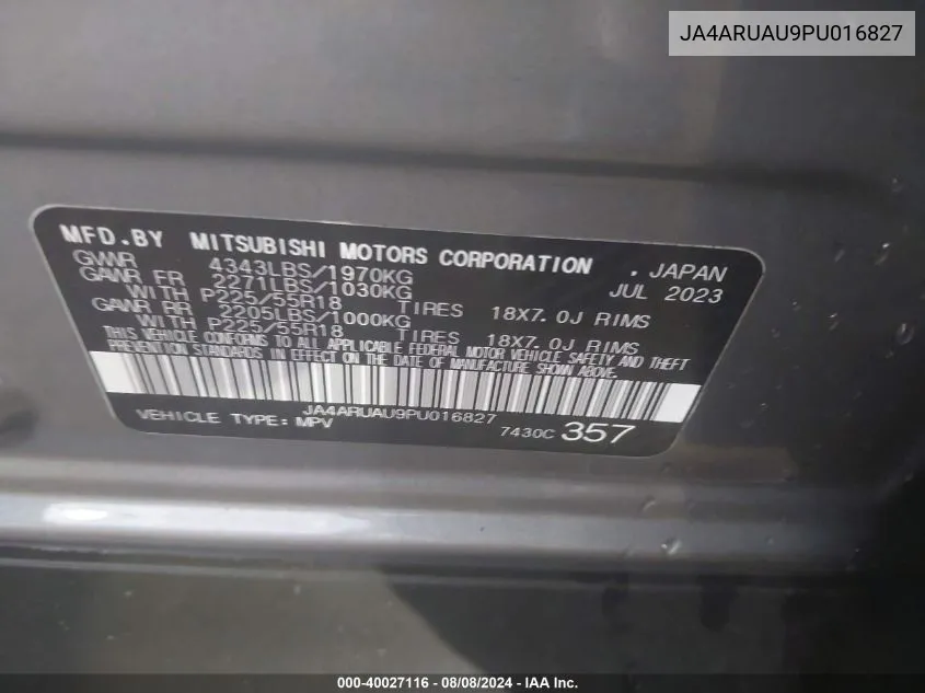 JA4ARUAU9PU016827 2023 Mitsubishi Outlander Sport 2.0 Se Awc