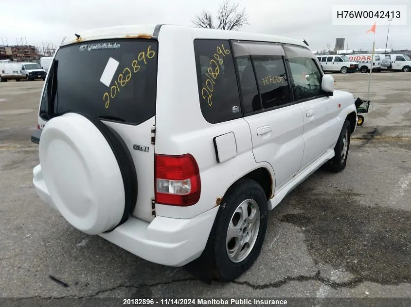 1999 Mitsubishi Pajero VIN: H76W0042413 Lot: 20182896