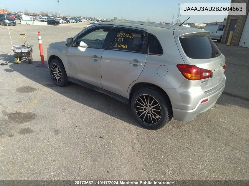 2011 Mitsubishi Rvr Se VIN: JA4AJ3AU2BZ604663 Lot: 20173667