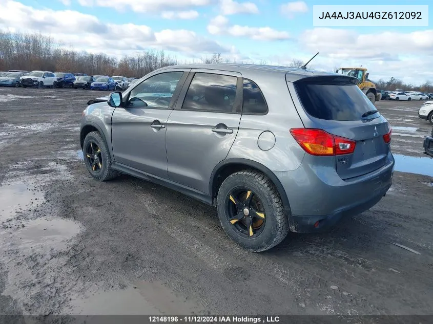 2016 Mitsubishi Rvr VIN: JA4AJ3AU4GZ612092 Lot: 12148196