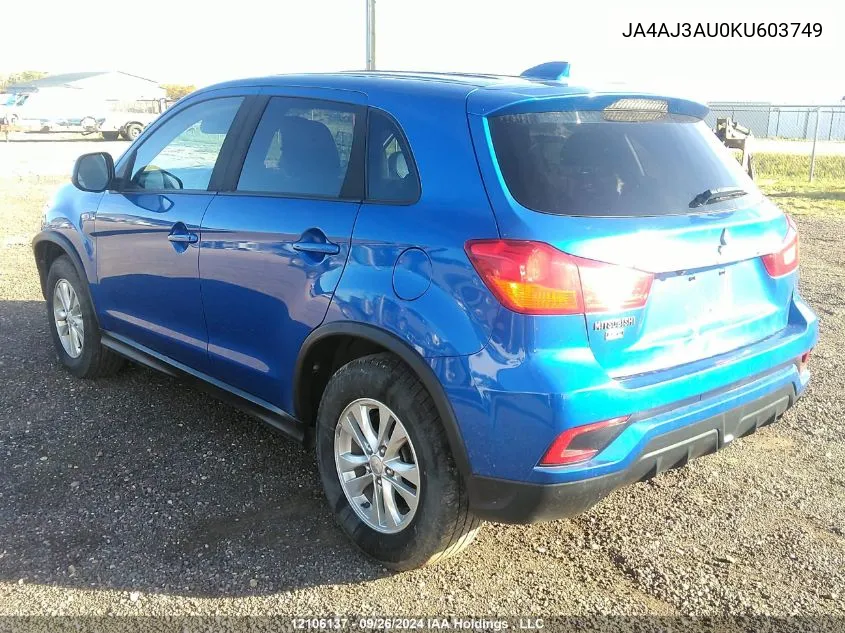 2019 Mitsubishi Rvr VIN: JA4AJ3AU0KU603749 Lot: 12106137