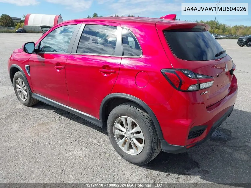 2021 Mitsubishi Rvr Se/Sel/Le/Gt VIN: JA4AJVAW1MU604926 Lot: 12124110