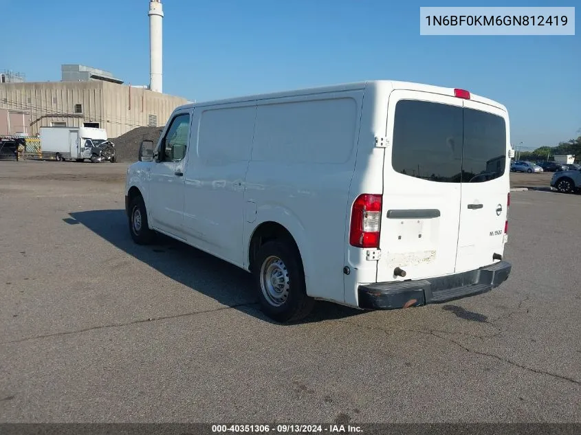 2016 Nissan Nv Cargo Nv1500 S V6 VIN: 1N6BF0KM6GN812419 Lot: 40351306