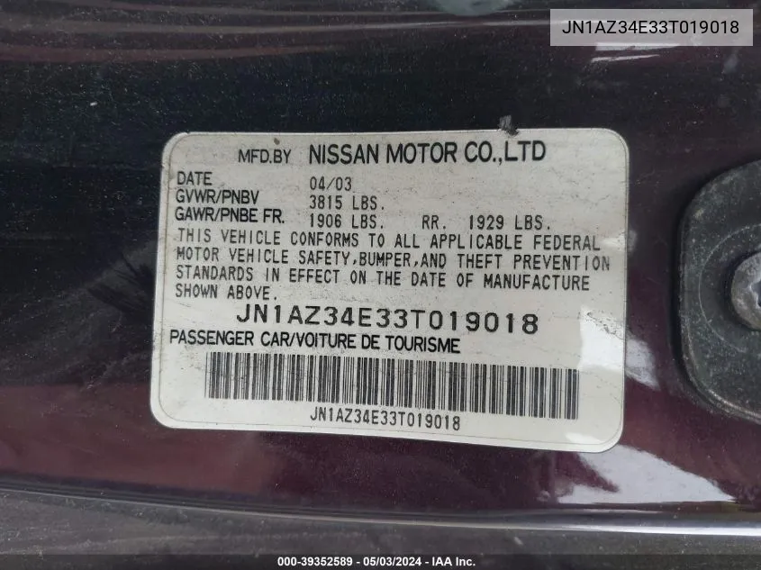 JN1AZ34E33T019018 2003 Nissan 350Z Touring