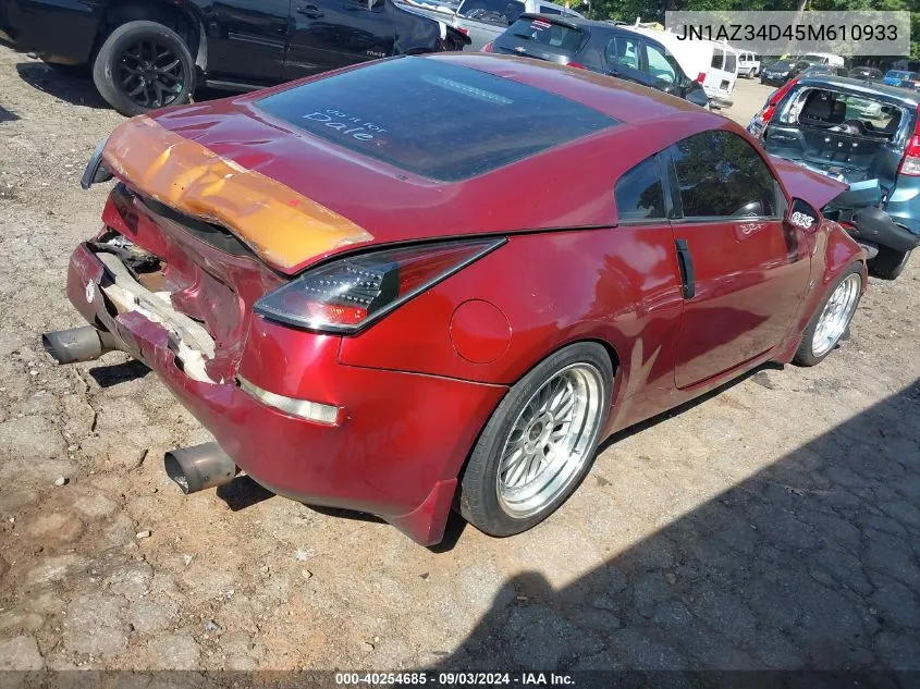 2005 Nissan 350Z VIN: JN1AZ34D45M610933 Lot: 40254685