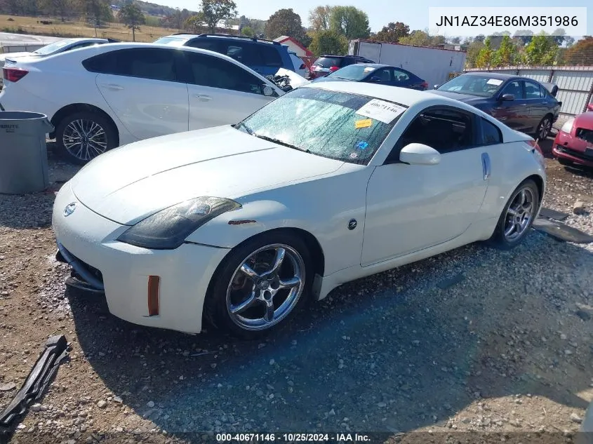 2006 Nissan 350Z Enthusiast VIN: JN1AZ34E86M351986 Lot: 40671146