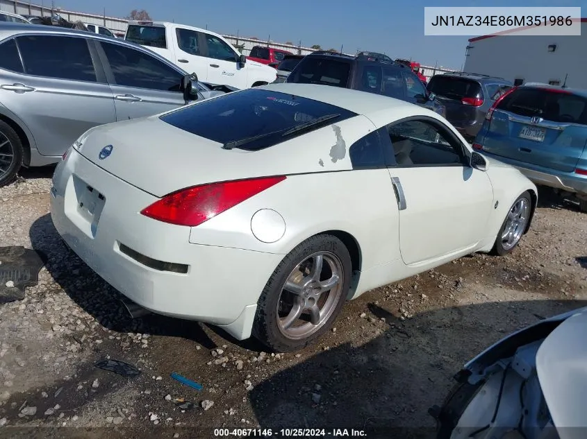 2006 Nissan 350Z Enthusiast VIN: JN1AZ34E86M351986 Lot: 40671146