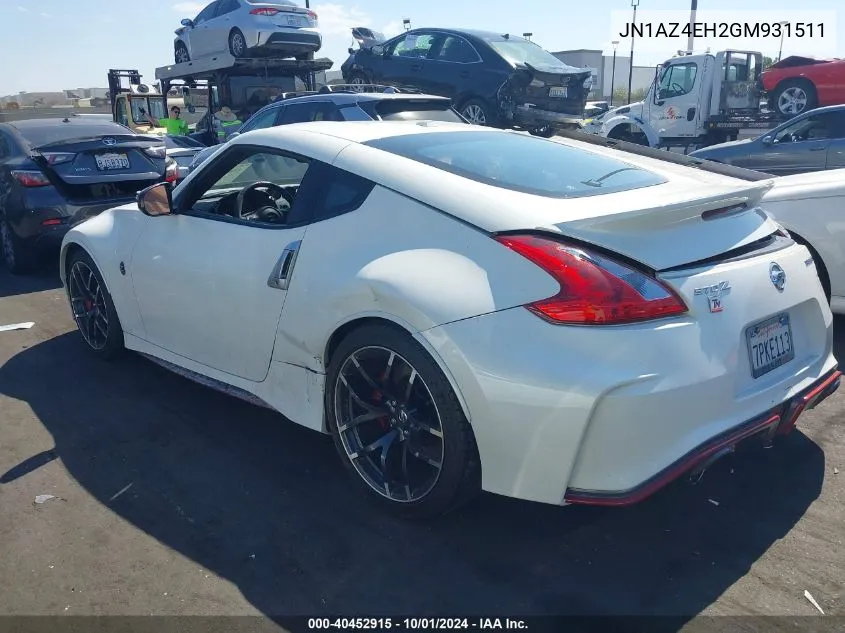 2016 Nissan 370Z Nismo Tech VIN: JN1AZ4EH2GM931511 Lot: 40452915