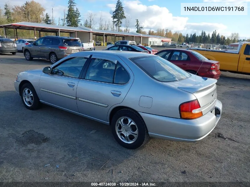 1998 Nissan Altima Gle/Gxe/Se/Xe VIN: 1N4DL01D6WC191768 Lot: 40724038