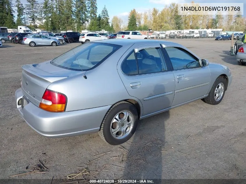 1998 Nissan Altima Gle/Gxe/Se/Xe VIN: 1N4DL01D6WC191768 Lot: 40724038