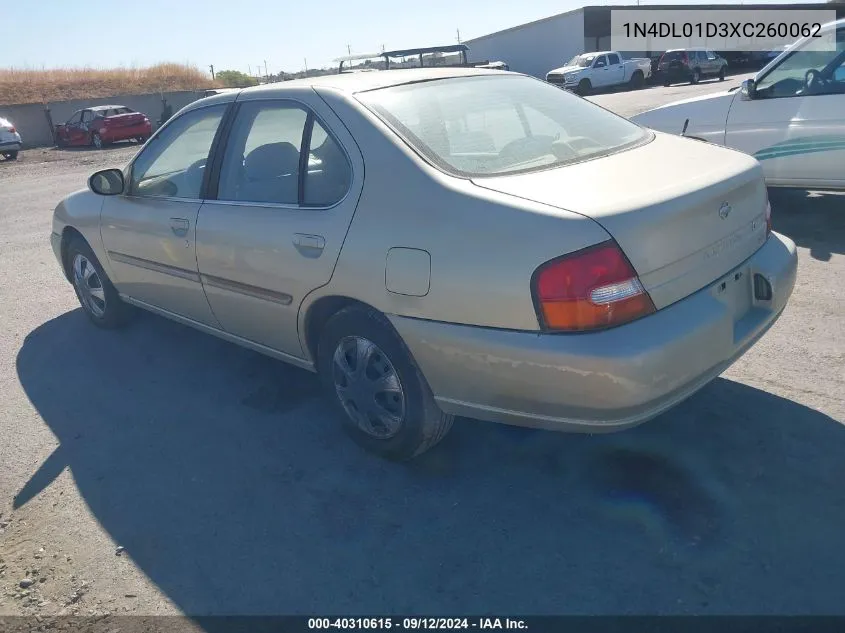 1999 Nissan Altima Xe/Gxe/Se/Gle VIN: 1N4DL01D3XC260062 Lot: 40310615