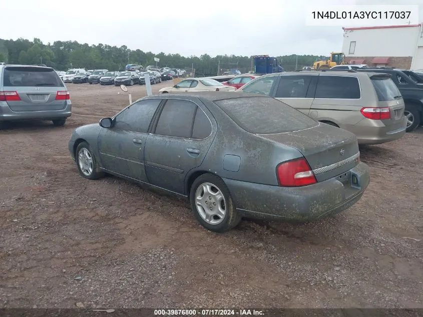 2000 Nissan Altima Gle/Gxe/Se VIN: 1N4DL01A3YC117037 Lot: 39876800