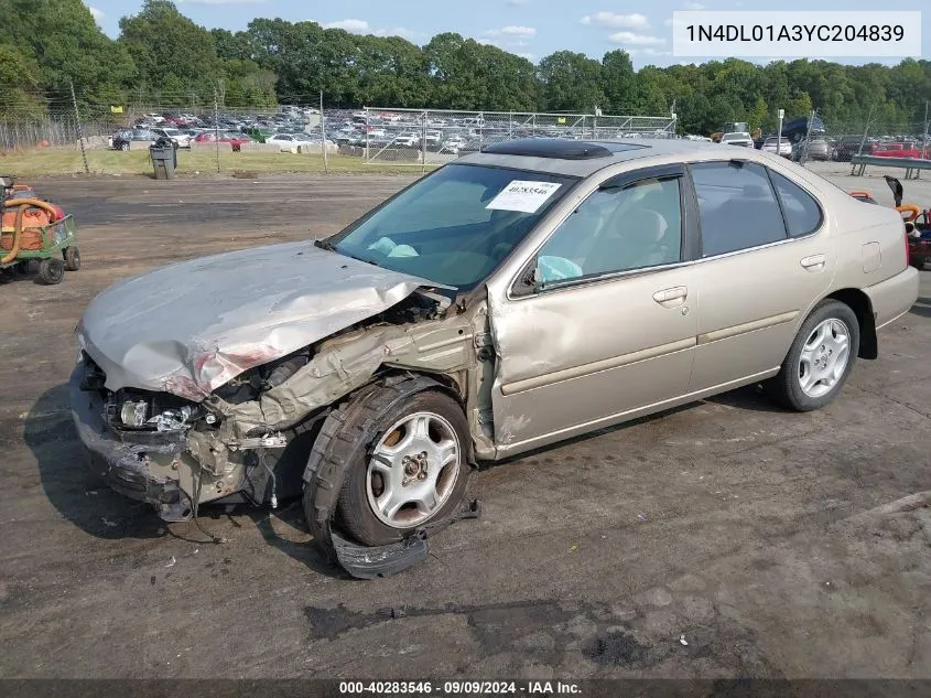 2000 Nissan Altima Gle/Gxe/Se VIN: 1N4DL01A3YC204839 Lot: 40283546