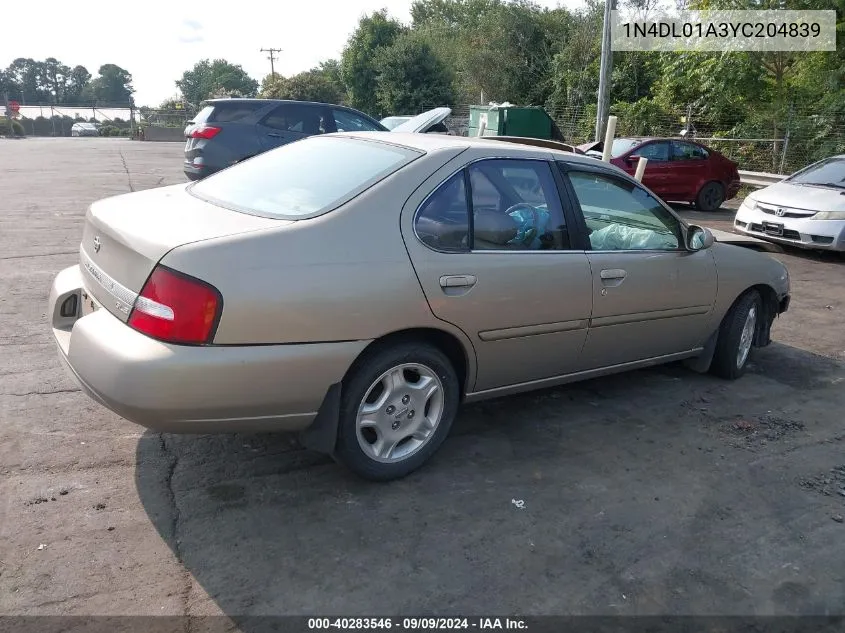 2000 Nissan Altima Gle/Gxe/Se VIN: 1N4DL01A3YC204839 Lot: 40283546