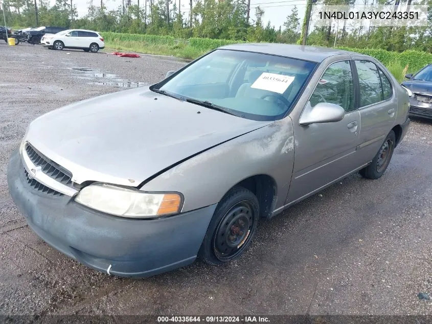 2000 Nissan Altima Xe/Gxe/Se/Gle VIN: 1N4DL01A3YC243351 Lot: 40335644